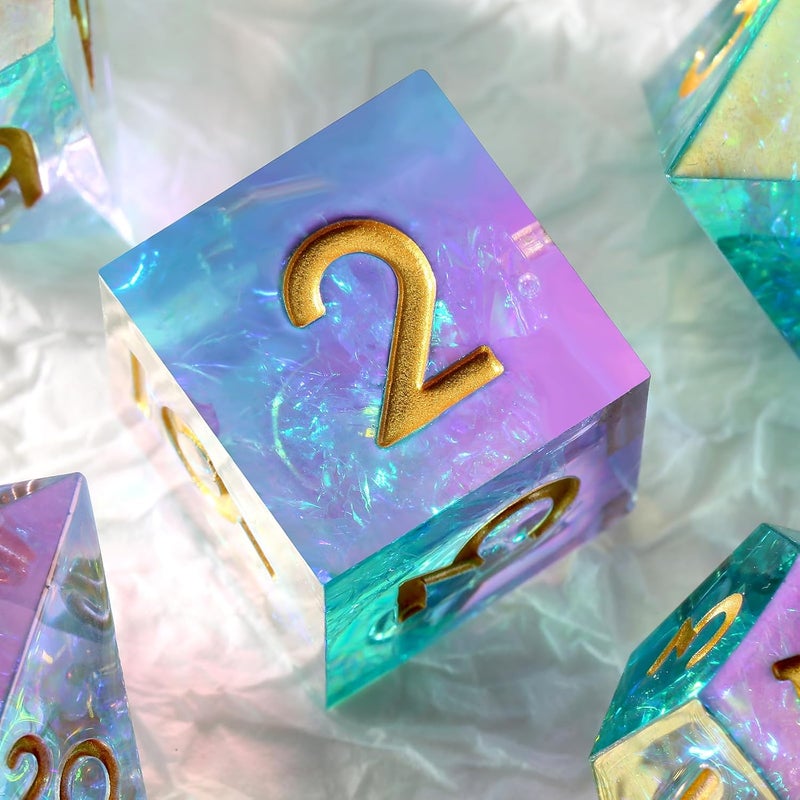 DNDND Iridescent Plating Sharp DND Dice, Handmade Resin Sharp Edge D&D Die with Gift Case for Dungeons and Dragon Tabletop Games (Iridescent Plating) - Image 5
